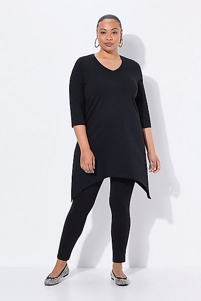 Ulla Popken Longshirt Longshirt Zipfelsaum A-Linie V-Ausschnitt 3/4-Arm günstig online kaufen