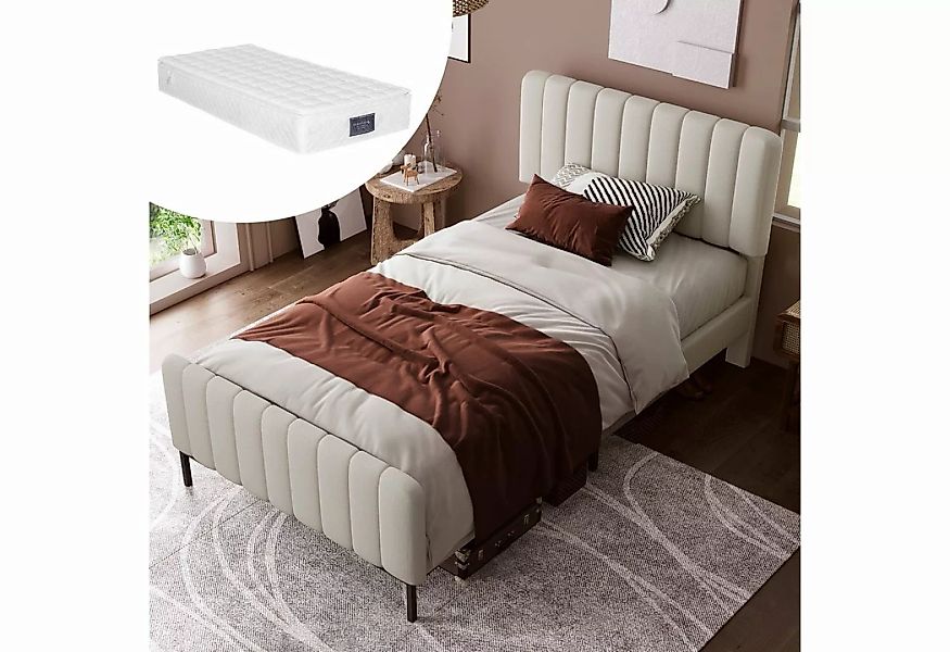 WISHDOR Polsterbett Einzelbett Stauraumbett Bett (90 x 200 cm Beige Inklusi günstig online kaufen
