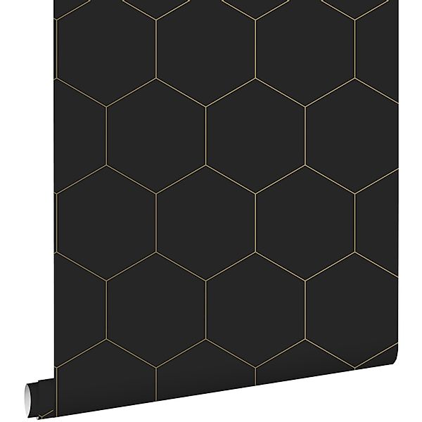 ESTAhome Tapete Wabenmuster Schwarz und Gold 53 cm x 10.05 m günstig online kaufen