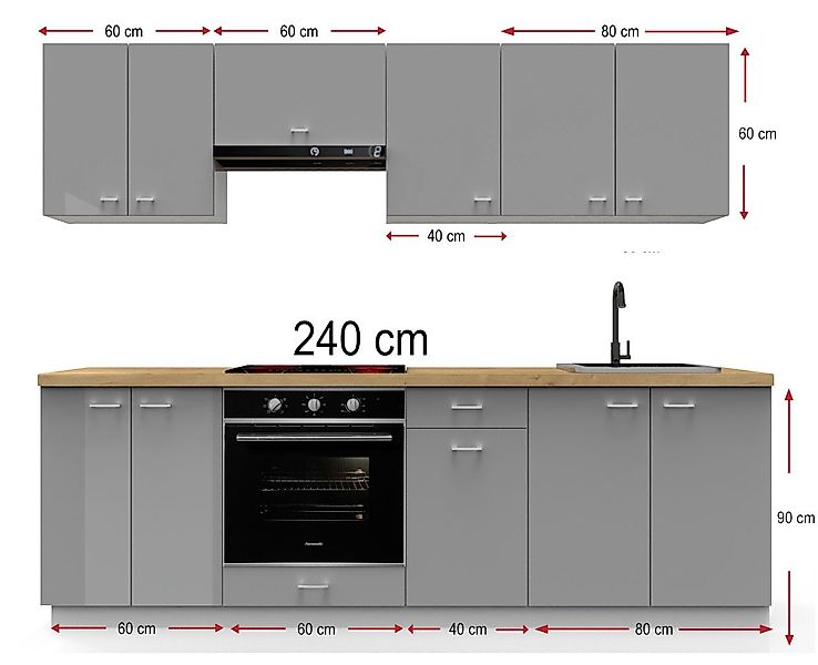 OMILI Küchenzeile OLVIT (Breite 240cm), Fronten günstig online kaufen