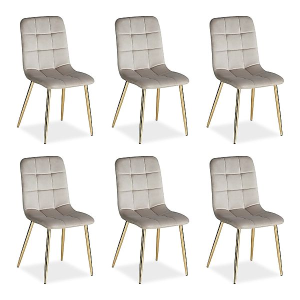 Homestyle4u Esszimmerstuhl 6er Set in Beige und Gold Samt 2335 günstig online kaufen
