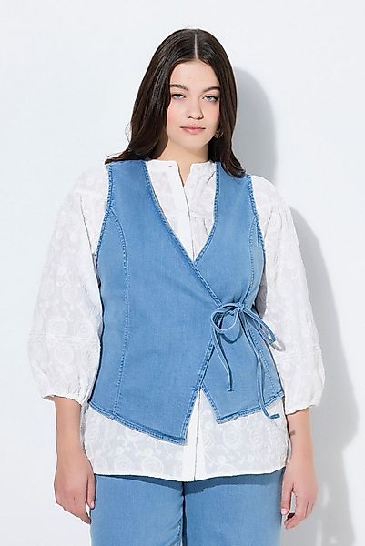Ulla Popken Steppweste Jeansweste Wickeloptik V-Ausschnitt Biobaumwolle günstig online kaufen