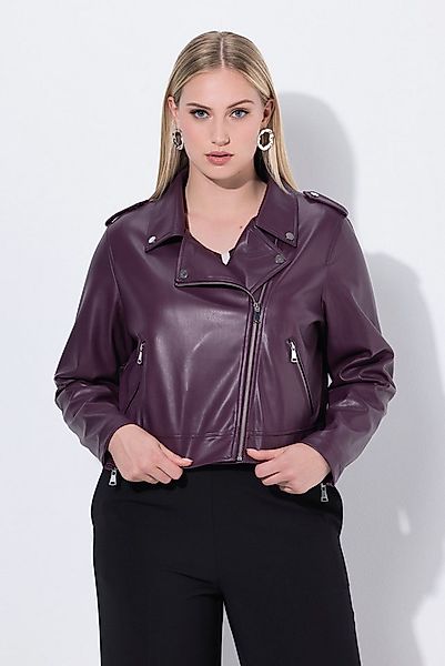 Ulla Popken Lederjacke Bikerjacke Lederoptik Reverskragen Zipptaschen günstig online kaufen