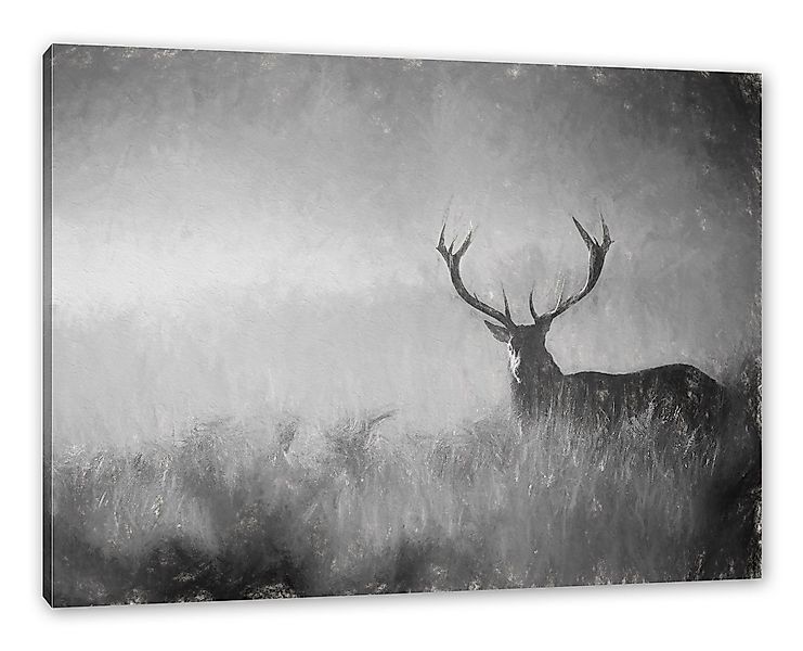 Pixxprint Leinwandbild Rotwild Hirsch im Nebel Kunst, Rotwild Hirsch im Neb günstig online kaufen