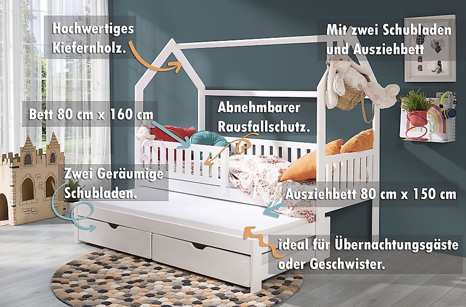 thematys Kinderbett Hausbett mit Ausziehbett und günstig online kaufen
