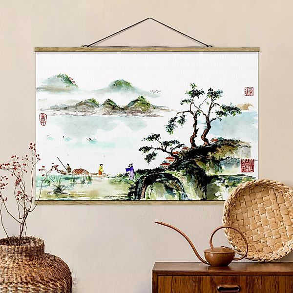 Stoffbild Kunstdruck mit Posterleisten - Querformat Japanische Aquarell Zei günstig online kaufen