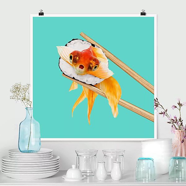 Poster Tiere - Quadrat Sushi mit Goldfisch günstig online kaufen