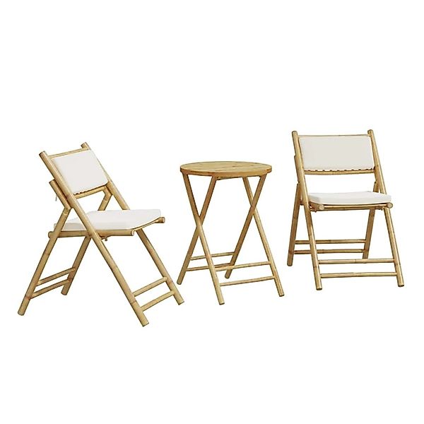 vidaXL 3-Tlg Bistro-Set Klappbar mit Cremeweißen Kissen Bambus 365872 günstig online kaufen