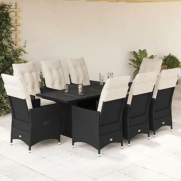 vidaXL 9-Tlg Garten-Essgruppe mit Kissen Schwarz Poly Rattan 3276701 günstig online kaufen