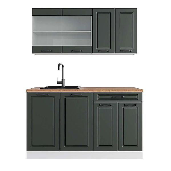 Vicco R-Line Singleküche Anthrazit Landhaus/Weiß 140 cm AP Eiche günstig online kaufen