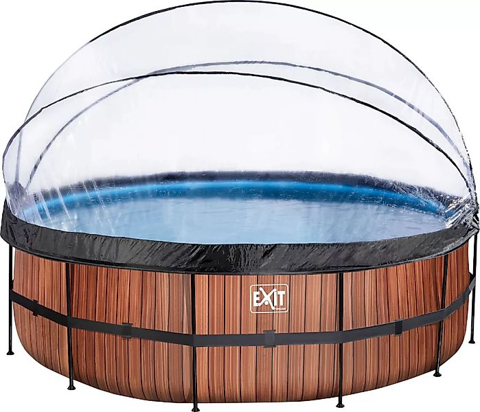 EXIT Wood Pool Braun Ø450x122cm m. Sandfilterpumpe u. Abdeckung u. Wärmepum günstig online kaufen