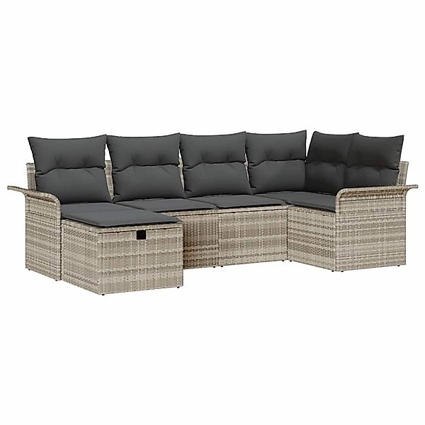 vidaXL Garten-Sofa-Set mit Kissen 6-Tlg Hellgrau Poly Rattan 3360213 günstig online kaufen