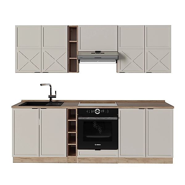 Vicco Fame-Line Küchenzeile GrauBeige/Goldkraft Eiche 235 cm AP Eiche günstig online kaufen