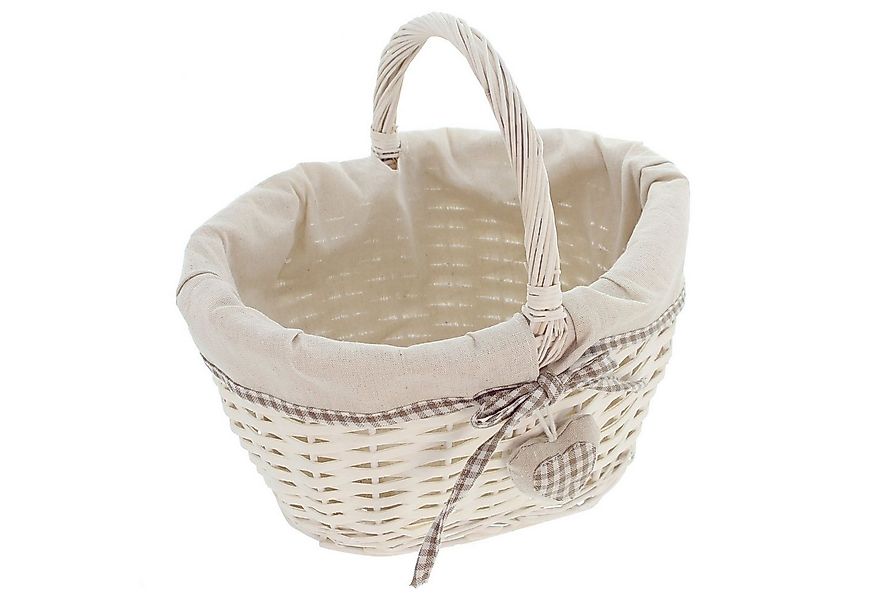 Dekoleidenschaft Einkaufskorb "Liebesherz" weiß aus Weide & Holz mit Textil günstig online kaufen
