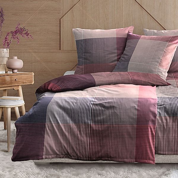 Irisette Mako Satin Bettwäsche Wave 8637-60 Kariert Rot Beere 135x200 günstig online kaufen