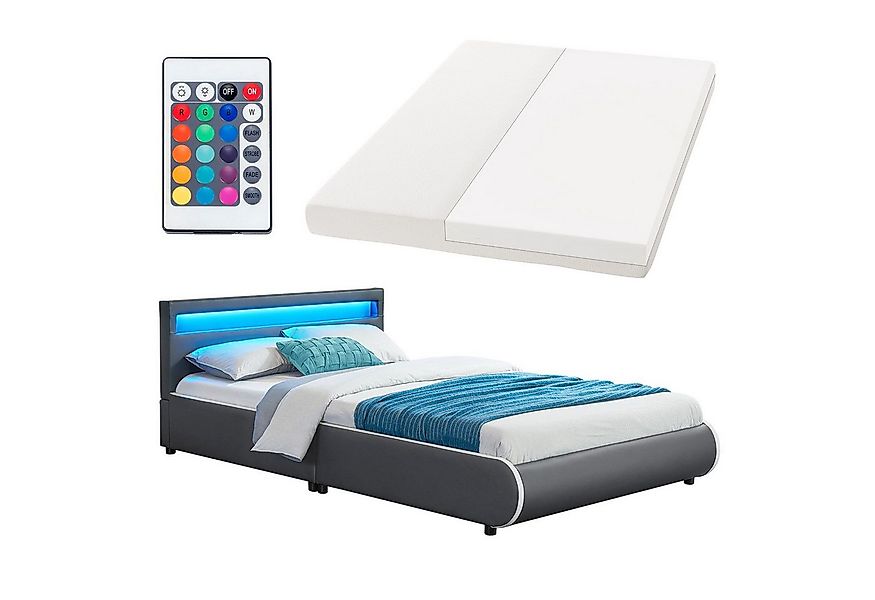 Juskys Polsterbett Sevilla, 140x200 cm, RGB-LED, Kunstleder, weiches Kopfte günstig online kaufen