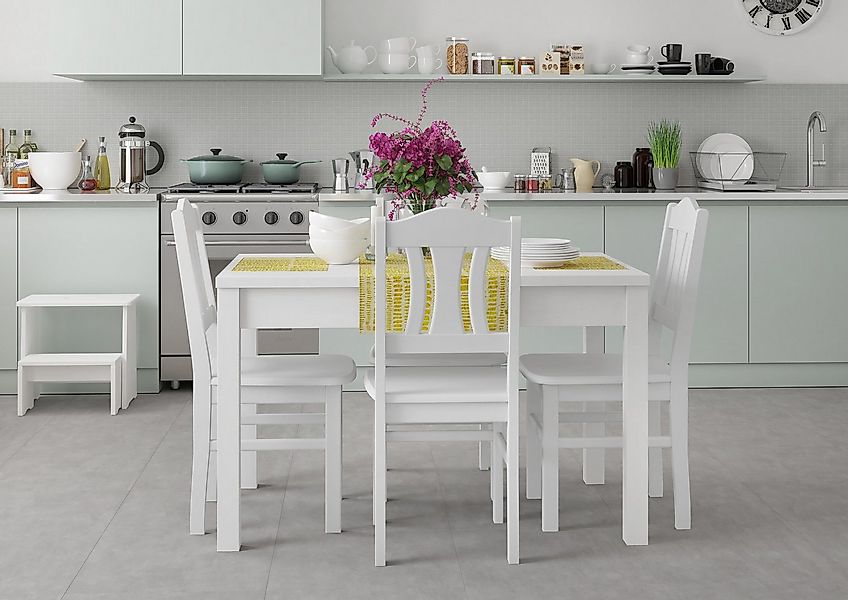 ERST-HOLZ Esszimmerstuhl Küchenstuhl Massivholzstuhl Weiß Einzel- oder Dopp günstig online kaufen