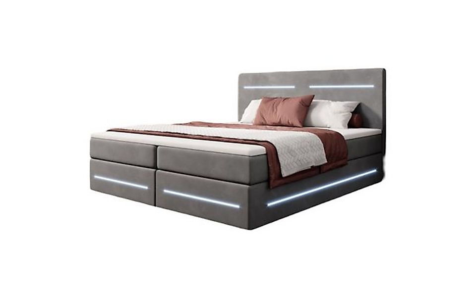 Luxusbetten24 Boxspringbett Lara, mit Stauraum, LED-Beleuchtung und Samtbez günstig online kaufen