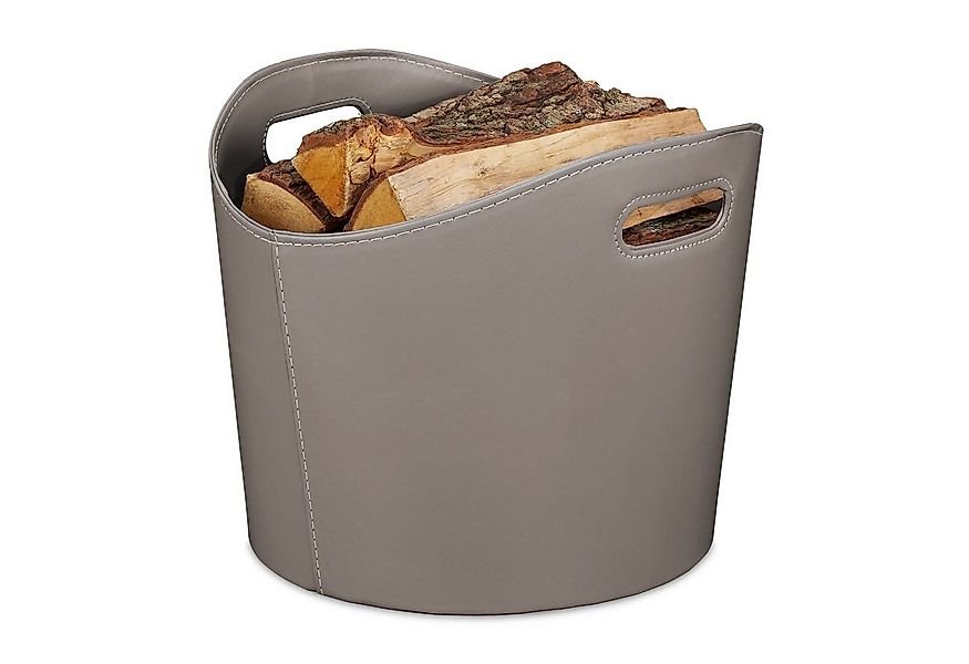 relaxdays Kaminholzkorb Grauer Holzkorb Kunstleder, L günstig online kaufen