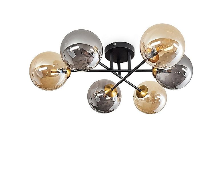 hofstein Deckenleuchte Deckenlampe, Metall/Glas in Schwarz/Goldfarben/Rauch günstig online kaufen