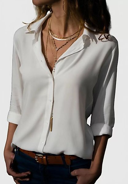 Opspring Hemdbluse Damen Bluse Chiffon Elegant V-Ausschnitt Langarm Casual günstig online kaufen