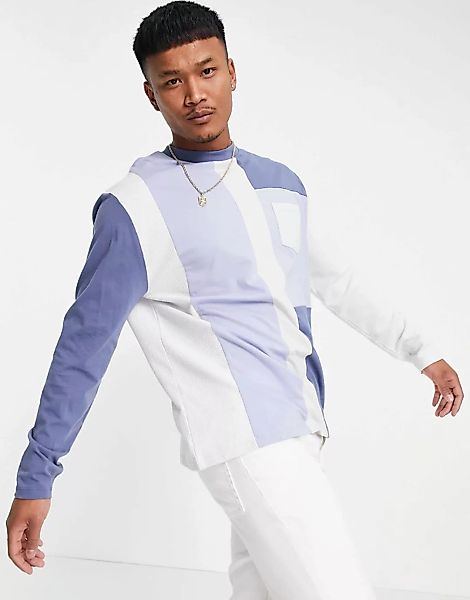 ASOS DESIGN – Langärmliges Oversize-Shirt mit Farbblockdesign in Blau günstig online kaufen