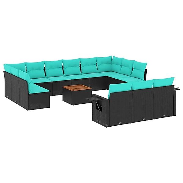 vidaXL 14-Tlg Gartensofa-Set mit Kissen Schwarzes Polyrattan 3224804 günstig online kaufen