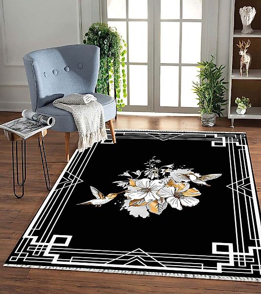 Jungengel Textilien Teppich Black Flower Flach günstig online kaufen