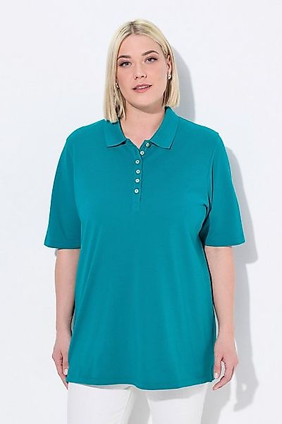 Ulla Popken T-Shirt Poloshirt Piqué Polokragen Samt-Knopfleiste günstig online kaufen