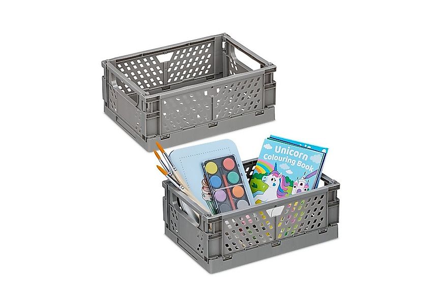relaxdays Aufbewahrungsbox Kleine Klappbox im 2er Set, grau günstig online kaufen
