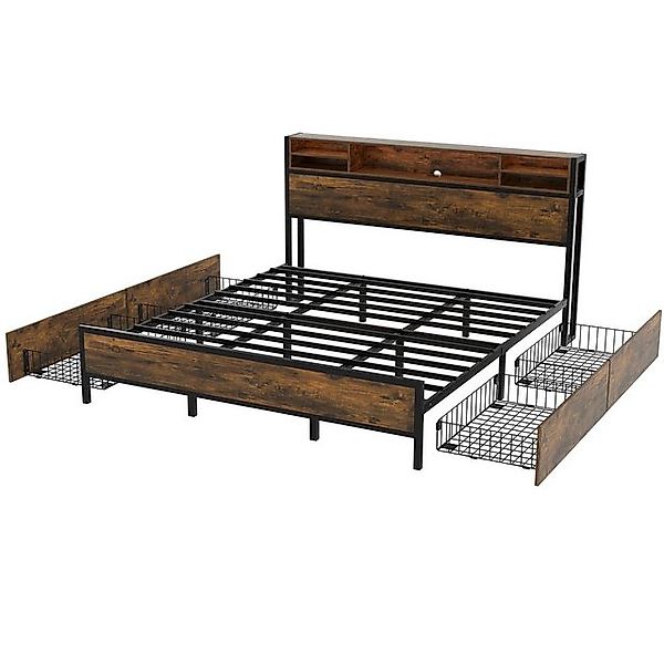 Gotagee Metallbett Juniorbett USB Flachbett LED Doppelbett mit Schubladen S günstig online kaufen