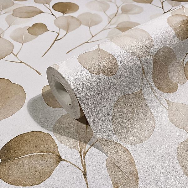 Marburg Vliestapete Blattmuster Floral Modern 10,05 m x 0,53 m Weiß-Beige günstig online kaufen