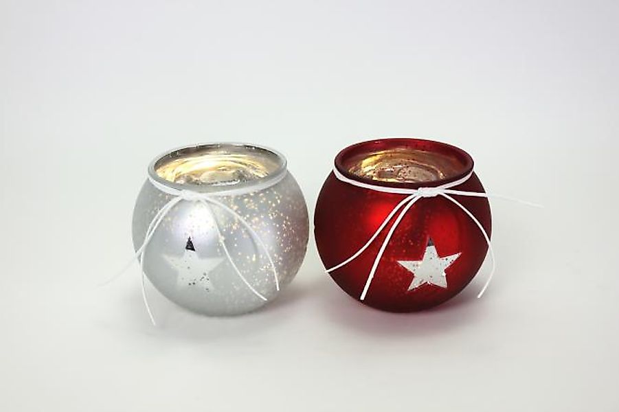 Windlicht mit Stern 2er Set 12x13 cm Rot / Silber von Werner Voss günstig online kaufen