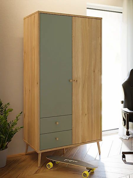 FORTE Kleiderschrank B/H/T ca. 94,5x185,6x52,2 cm, Salbei, Drehtürenschrank günstig online kaufen