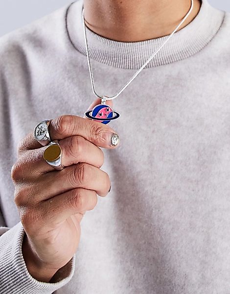 ASOS DESIGN – Silberfarbene Halskette im Kordeldesign mit Planet-Anhänger a günstig online kaufen