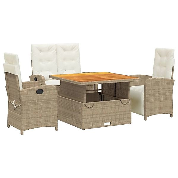 vidaXL 4-Tlg Garten-Essgruppe mit Kissen Beige Poly Rattan 3277357 günstig online kaufen