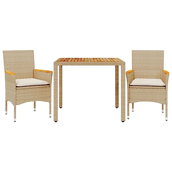 vidaXL 3-Tlg Garten-Essgruppe mit Kissen Beige Poly Rattan Akazie 3278639 günstig online kaufen