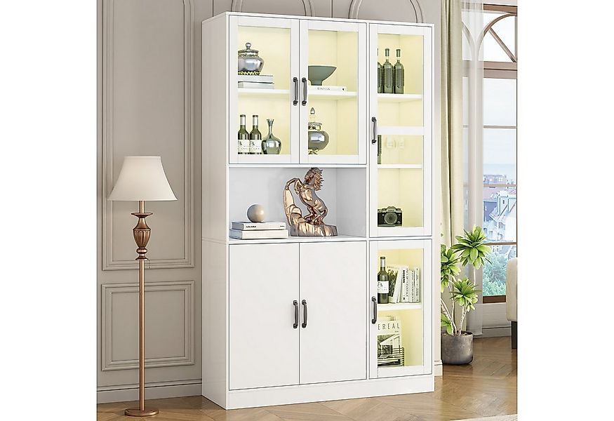 TavilaEcon Standvitrine Weißer Vitrinenschrank mit LED-Licht,Bücherregale m günstig online kaufen