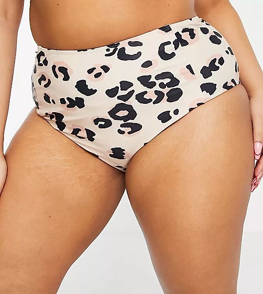 Missguided Plus – Bikinihose mit hohem Bund und Leopardenmuster-Braun günstig online kaufen