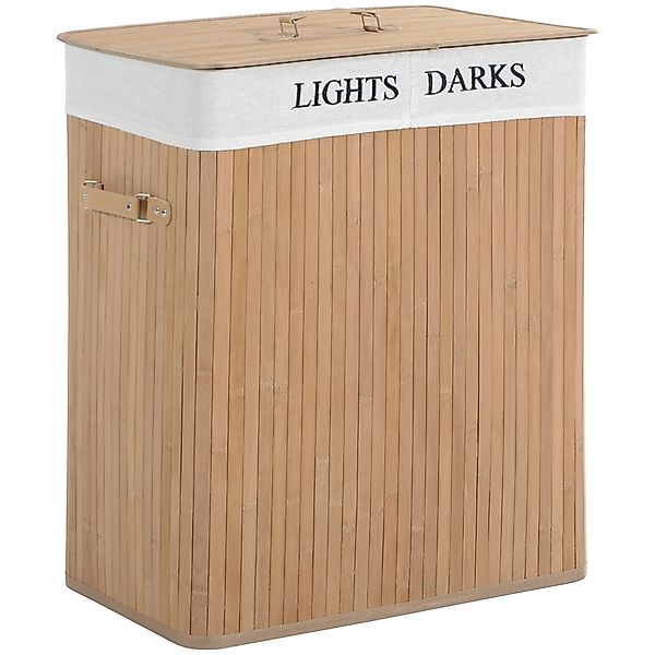 HOMCOM Wäschekorb 100L Wäschebox mit Deckel, Segeltuchsack aus Bambus, Natu günstig online kaufen