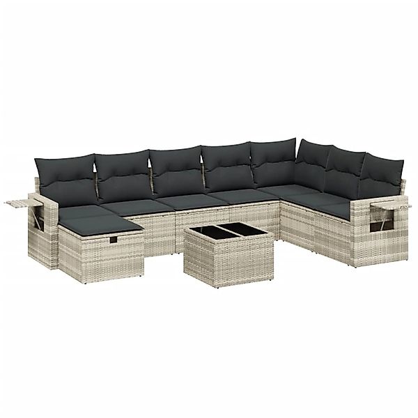 vidaXL 9-Tlg Garten-Sofagarnitur mit Kissen Hellgrau Poly Rattan 3263908 günstig online kaufen