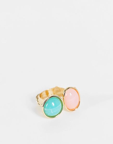 Glamorous – Markanter Ring in Gold-Optik mit zwei pastellfarbenen Schmuckst günstig online kaufen