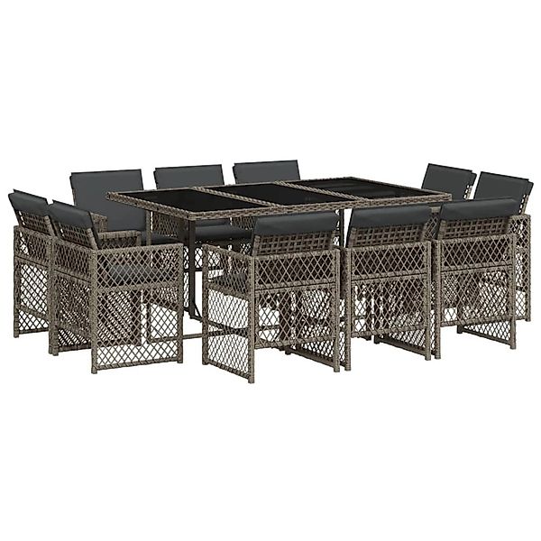 vidaXL 11-Tlg Garten-Essgruppe mit Kissen Grau Poly Rattan 3210848 günstig online kaufen