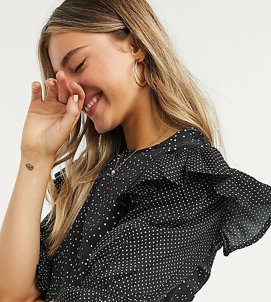 Wednesday's Girl – Minikleid mit Rüschendetail und Punktmustermix-Schwarz günstig online kaufen