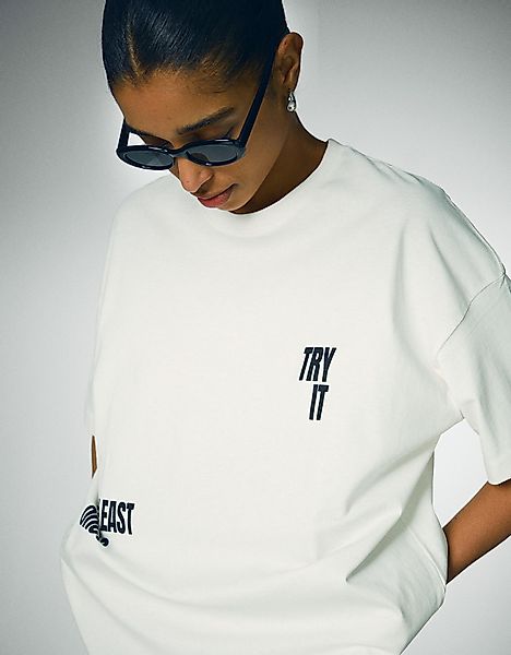 Bershka T-Shirt Mit Print Damen Xs Weiss / Schwarz günstig online kaufen