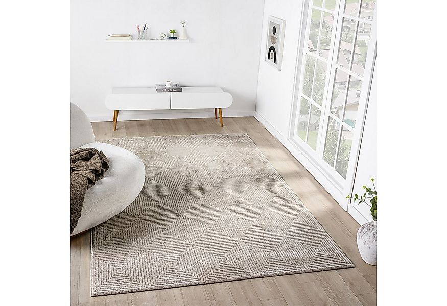 Vimoda Designteppich Wohnzimmer Boho Design 3D Raute Hoch-Tief-Effekt, Rech günstig online kaufen