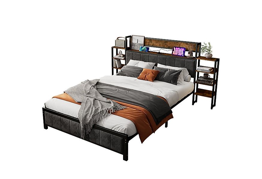 Flieks Metallbett, Doppelbett Kinderbett 140x200cm mit Stauraumregalen und günstig online kaufen