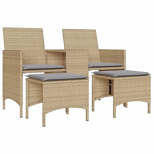 vidaXL Gartensofa 2-Sitzer mit Tisch und Hockern Beige Poly Rattan 4003893 günstig online kaufen