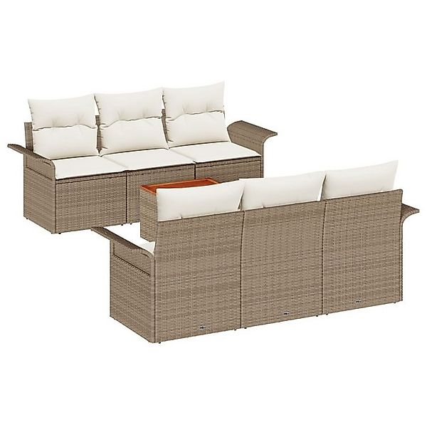 vidaXL Loungesofa 7-teiliges Garten-Sofa-Set mit Kissen Beige Poly Rattan, günstig online kaufen