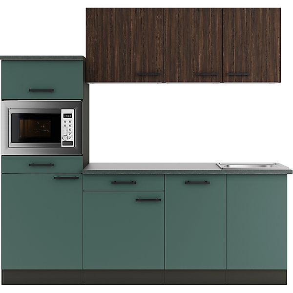 OPTIFIT Rimini409/Verona405 Küchenzeile 210 cm Rillendekor Nussbaum / Stein günstig online kaufen